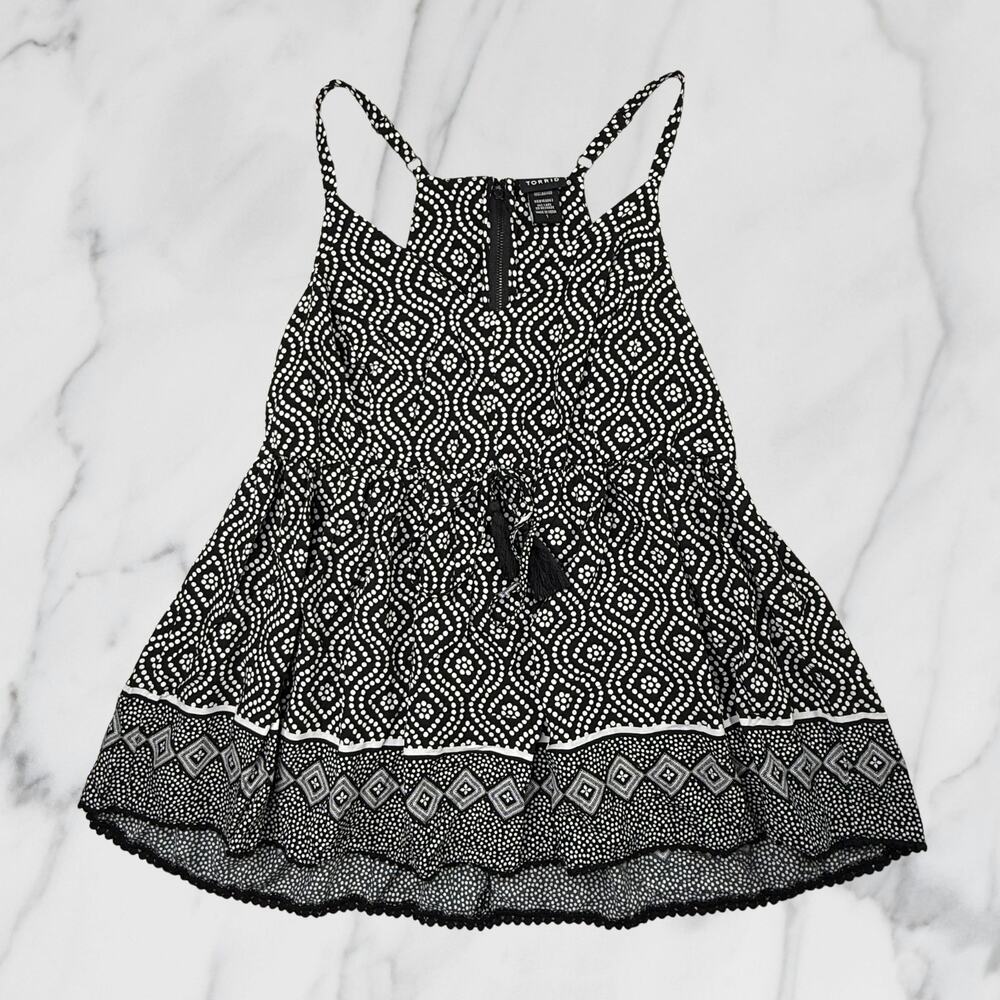 Torrid Boho Tassel Tie Challis Tank Top Black White Size 1X - Picture 2 of 9
